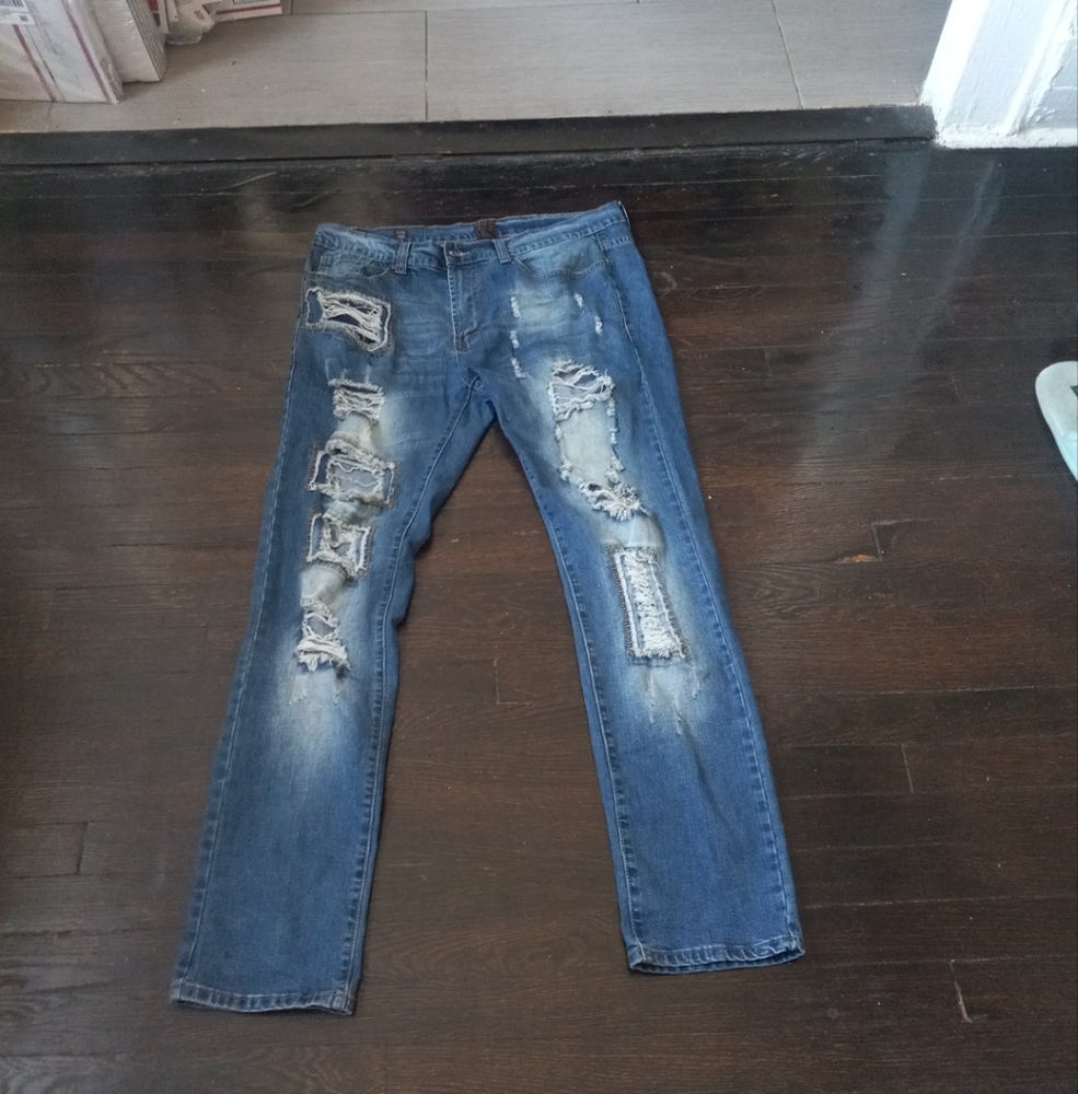 Ubuntu Revolution Blue Men Jeans Slim Fit Size 36 Causal Comfort Outdoors Zipper